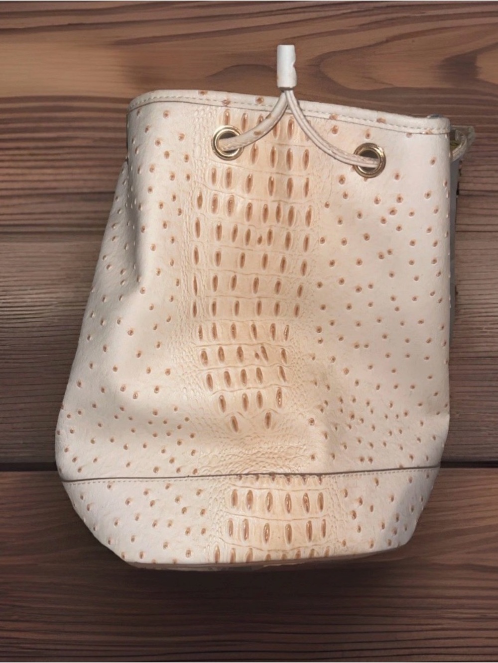 Cato Cream Ostrich Textured Drawstring Shoulder Bag with Gold Eyelets #392